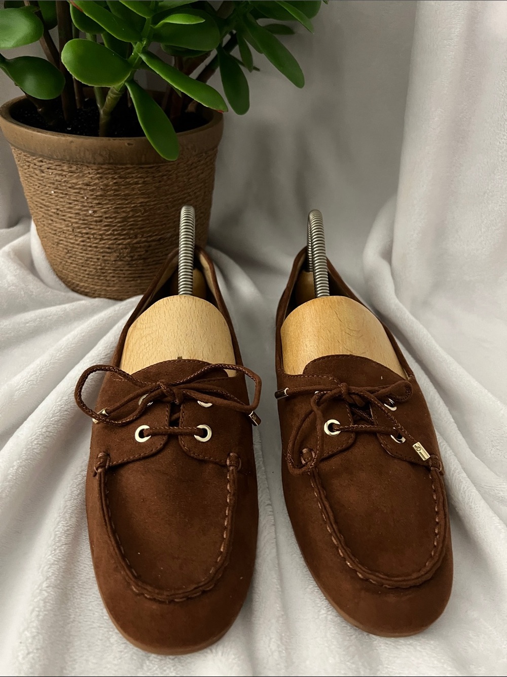 J. Crew Factory Brown Suede Driving Loafers with Lace Detail